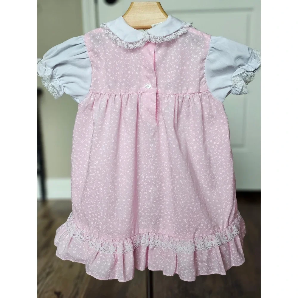 Cuties by Judy Girls Pink Floral Lace Peter Pan Collar Dress Sz 4 Vintage Style‎